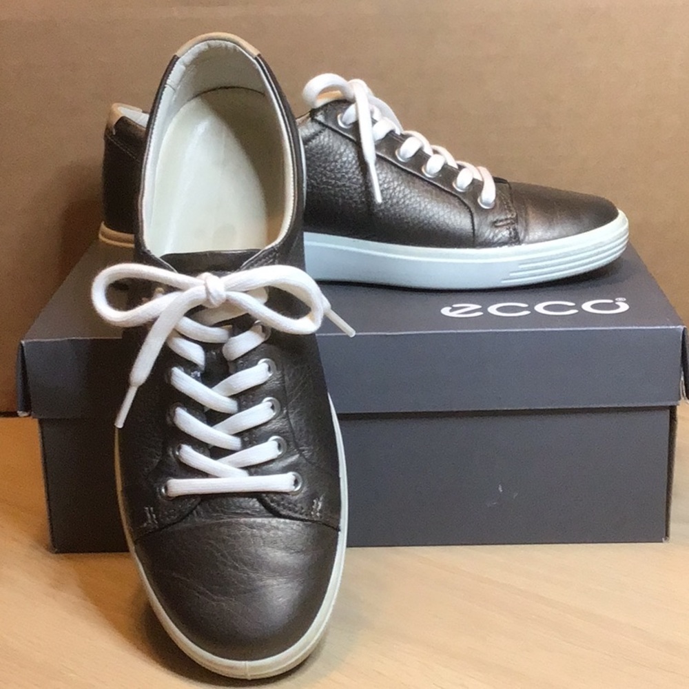 Ecco Soft 7 Womens US 10 Leather Sneakers, Black Stone Metallic